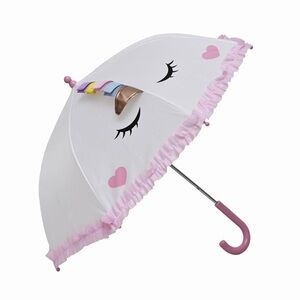 Girls Laura Ashley 17" Girl Unicorn Umbrella ruffle trim pink NWT